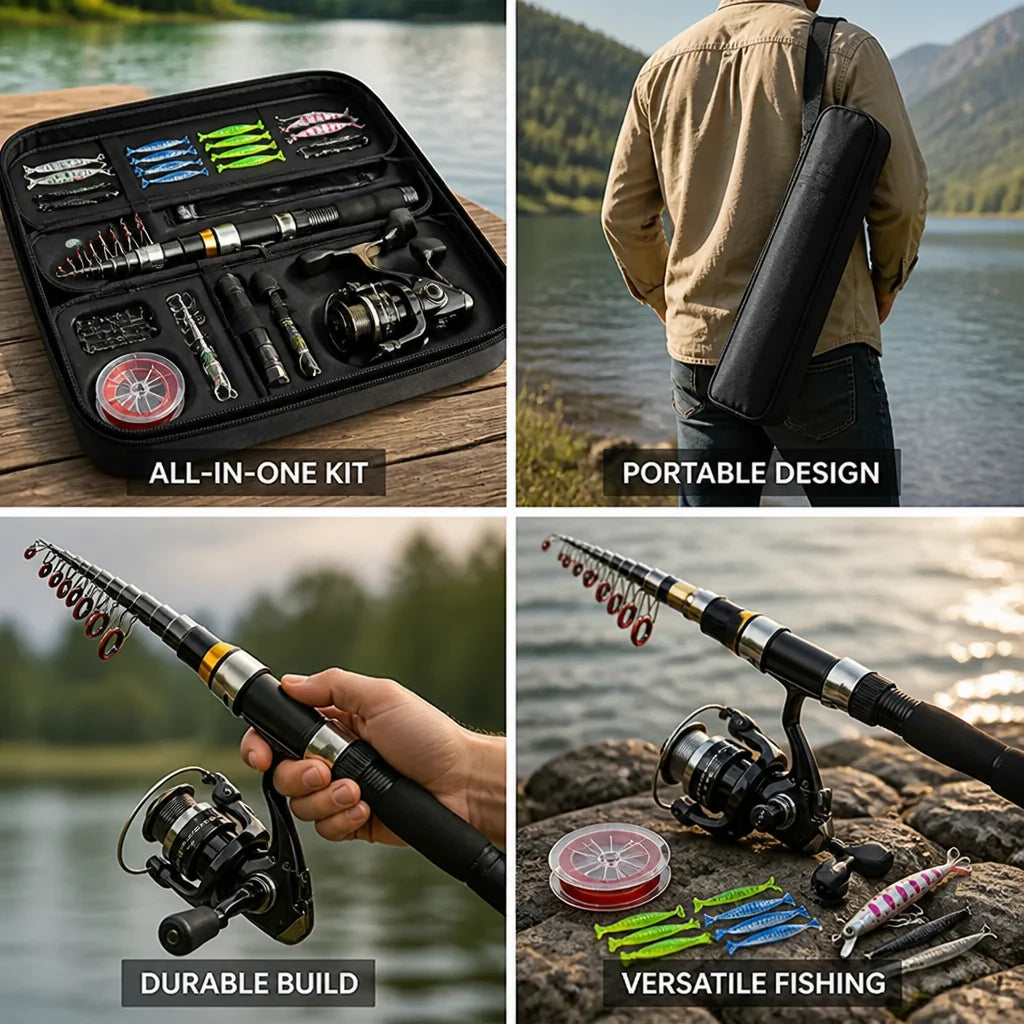 Telescopic Fiberglass Fishing Set (Reel, Lure & Carrying Bag)