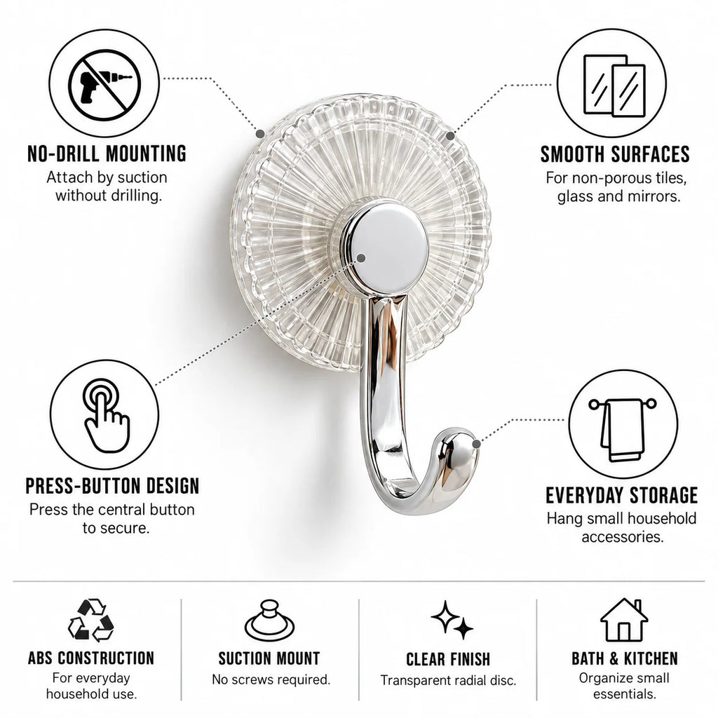 Suction Cup Hook No Drill & Water-Resistant (Set of 3)