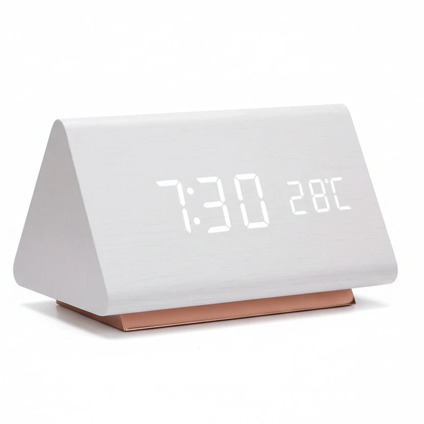 LED Alarm Clock Wood Effect with 3 Alarms & Temperature