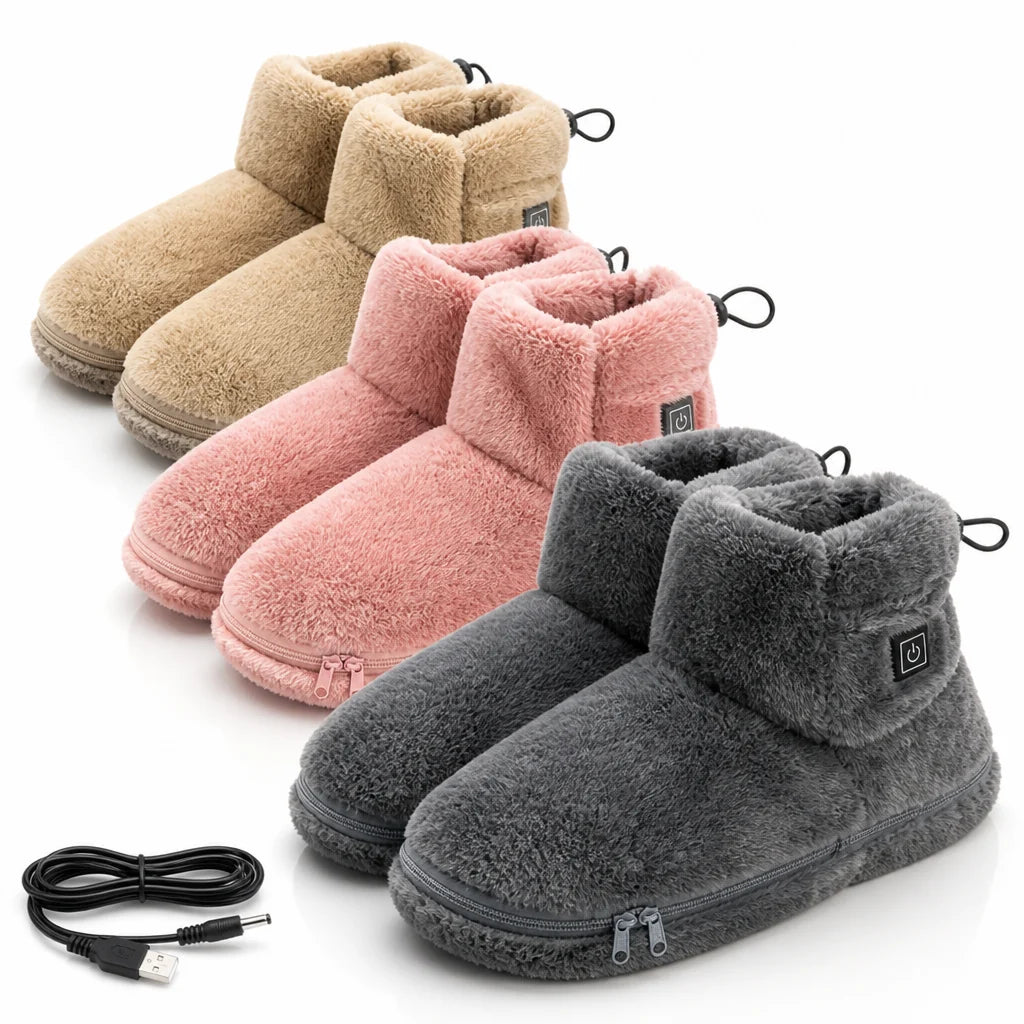 USB-operated, plush-lined heated slippers (5 heat settings)