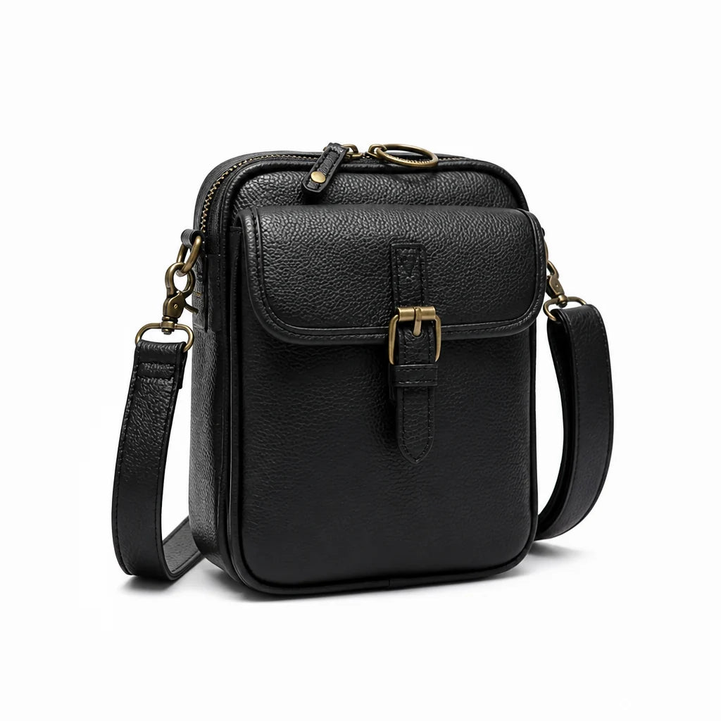 Compact Leather Crossbody Bag with Anti-Theft Protection