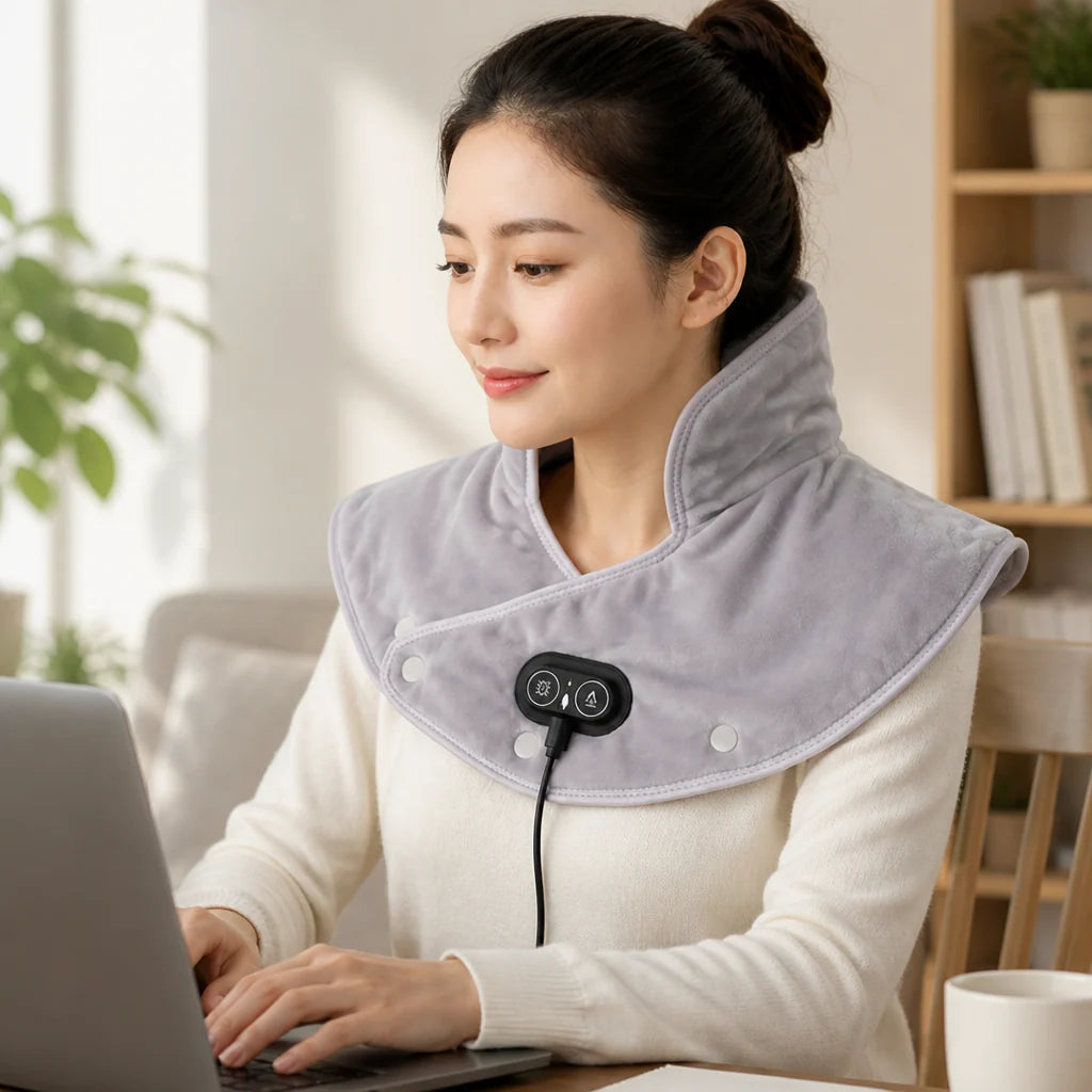 USB-Powered Vibrating Heating Pad for Neck and Shoulders (3 Heat Settings)