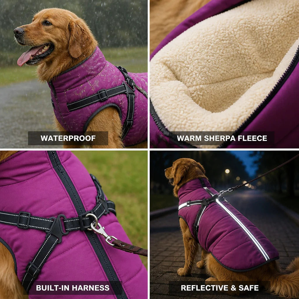 Dog Coat Water-Repellent Windproof Shell & Sherpa Fleece Lining
