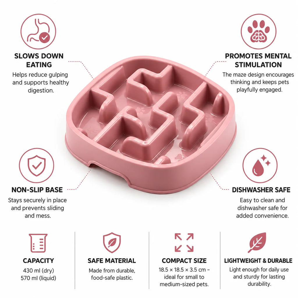 Dog Slow Feeder Bowl Labyrinth Puzzle & Non-Slip Base (Dishwasher Safe)