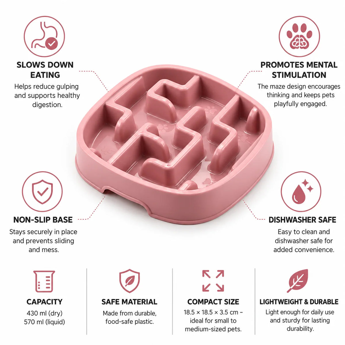 Dog Slow Feeder Bowl Labyrinth Puzzle & Non-Slip Base (Dishwasher Safe)