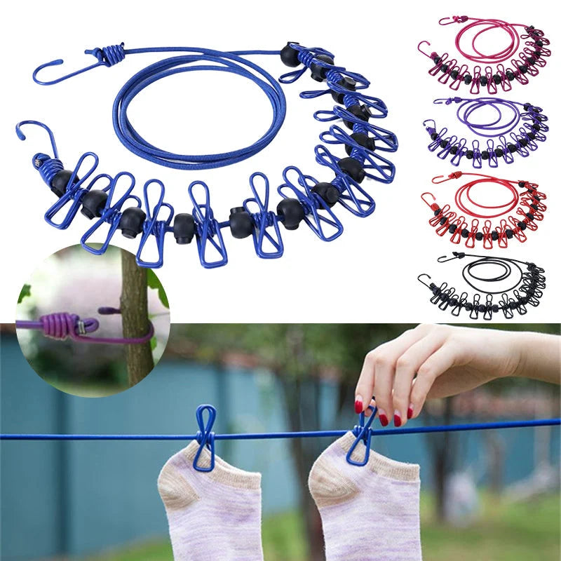 Elastic Clothesline with Clips