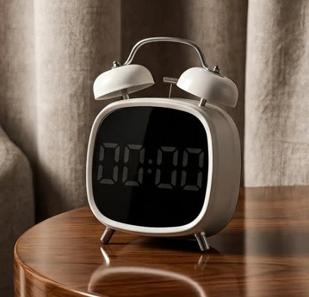 Digital alarm clock with classic double bells
