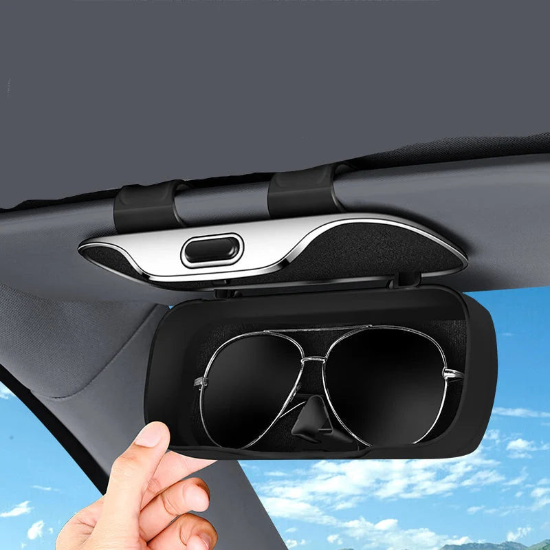 Car sunglasses case with sun visor clip