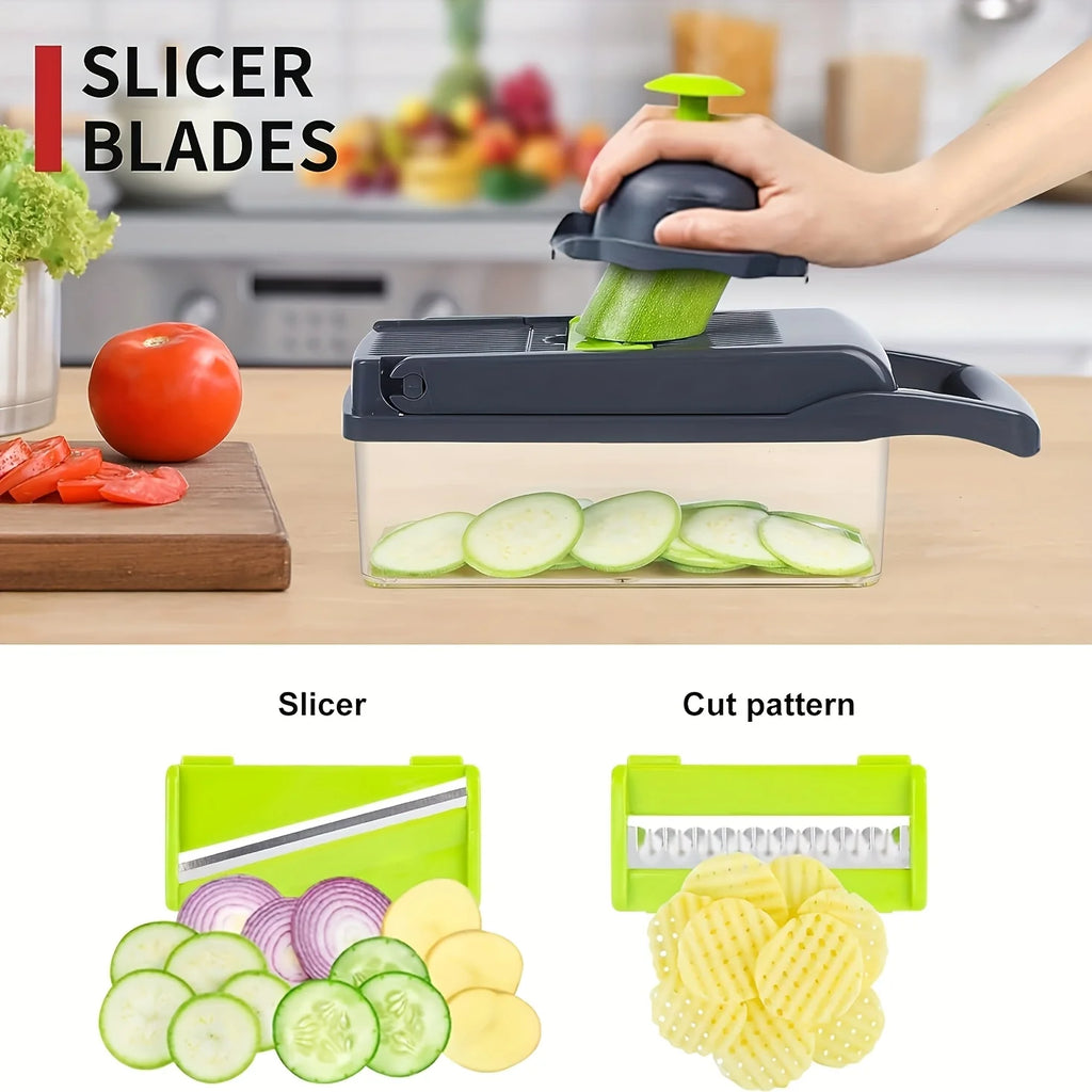 Multifunctional 16-in-1 Vegetable Cutter with Catch Container