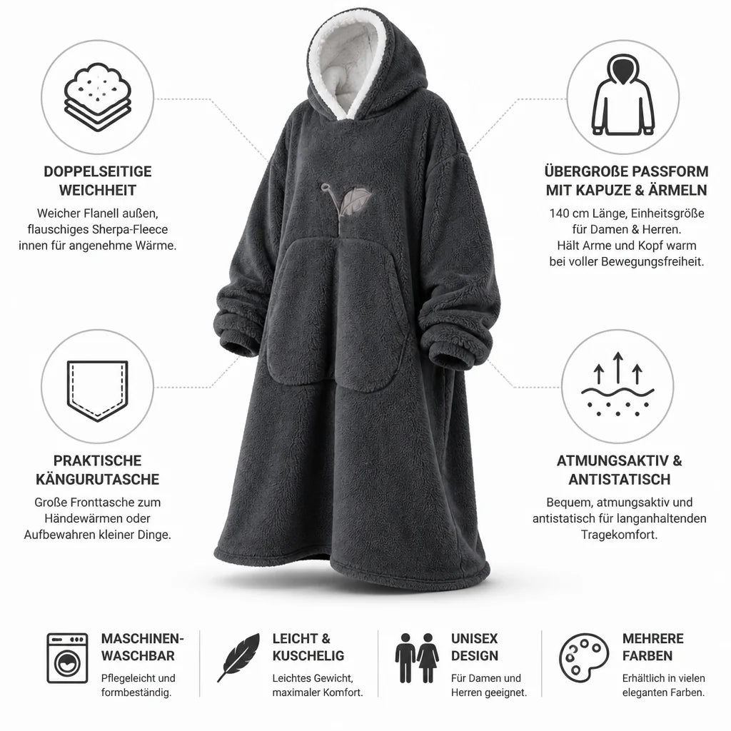 Oversized Sherpa Fleece Hoodie Blanket with Sleeves and Pocket (One Size)