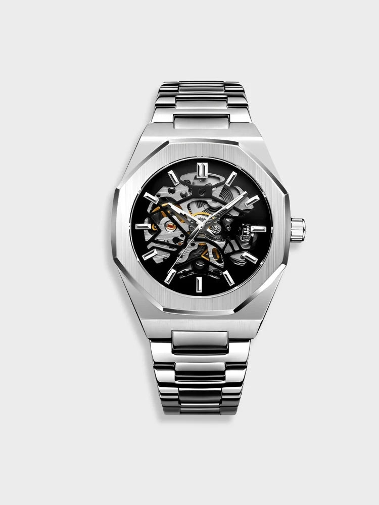 Men's Automatic Wristwatch Skeleton Dial Stainless Steel Bracelet