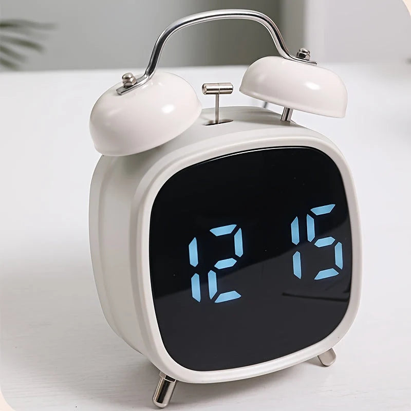 Digital alarm clock with classic double bells