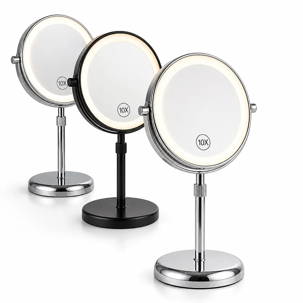 Rechargeable 10X Double-Sided LED Cosmetic Mirror (Telescopic Stand)