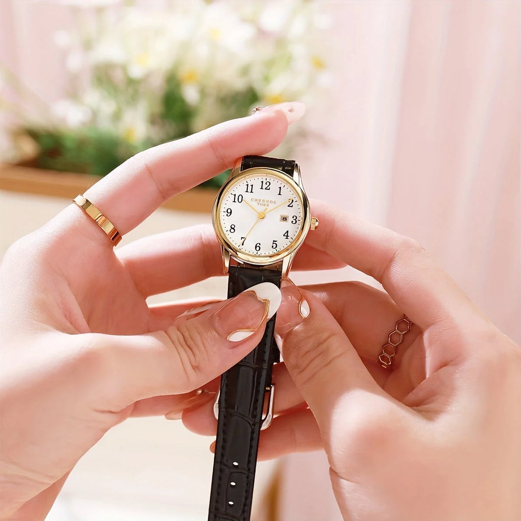 Women's Quartz Wristwatch, Square Dial, Faux Leather Strap