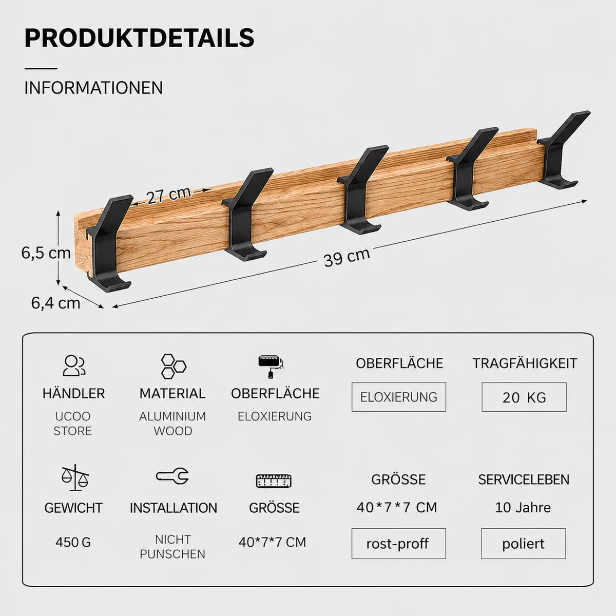 Wall coat rack with adjustable double hooks
