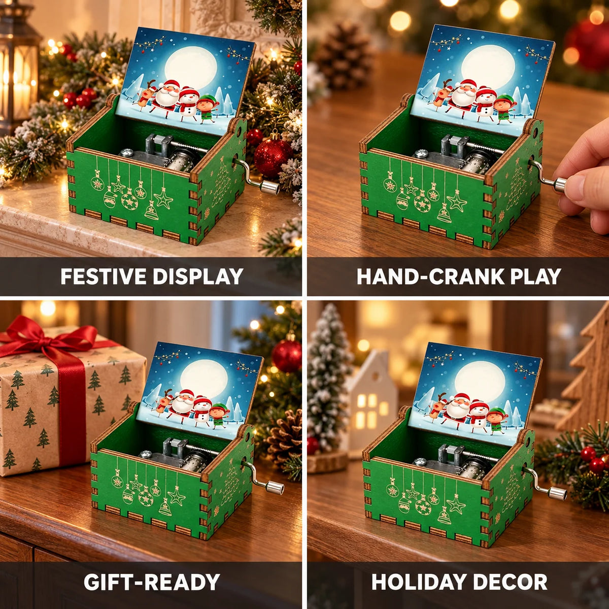 Christmas Music Box Hand Crank Wooden Keepsake (Gift for Children)