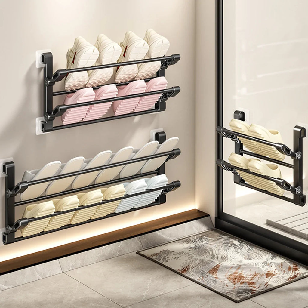 Wall-mounted shoe rack with drainage system