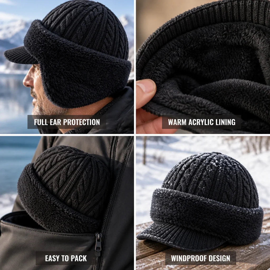 Trapper Hat Earflap Insulated Windproof Polyester & Acrylic Lining (Packable)