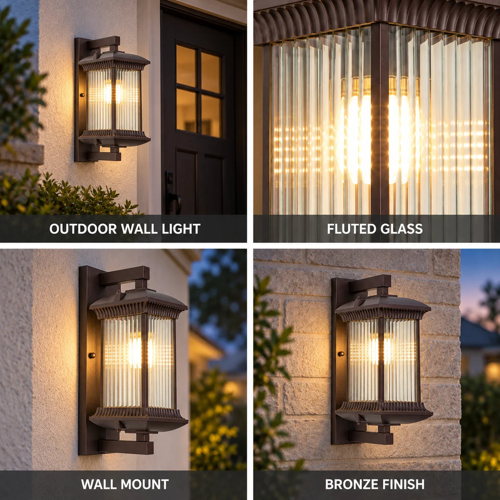 Weatherproof Metal Ribbed Glass Outdoor Wall Light (Hardwired)