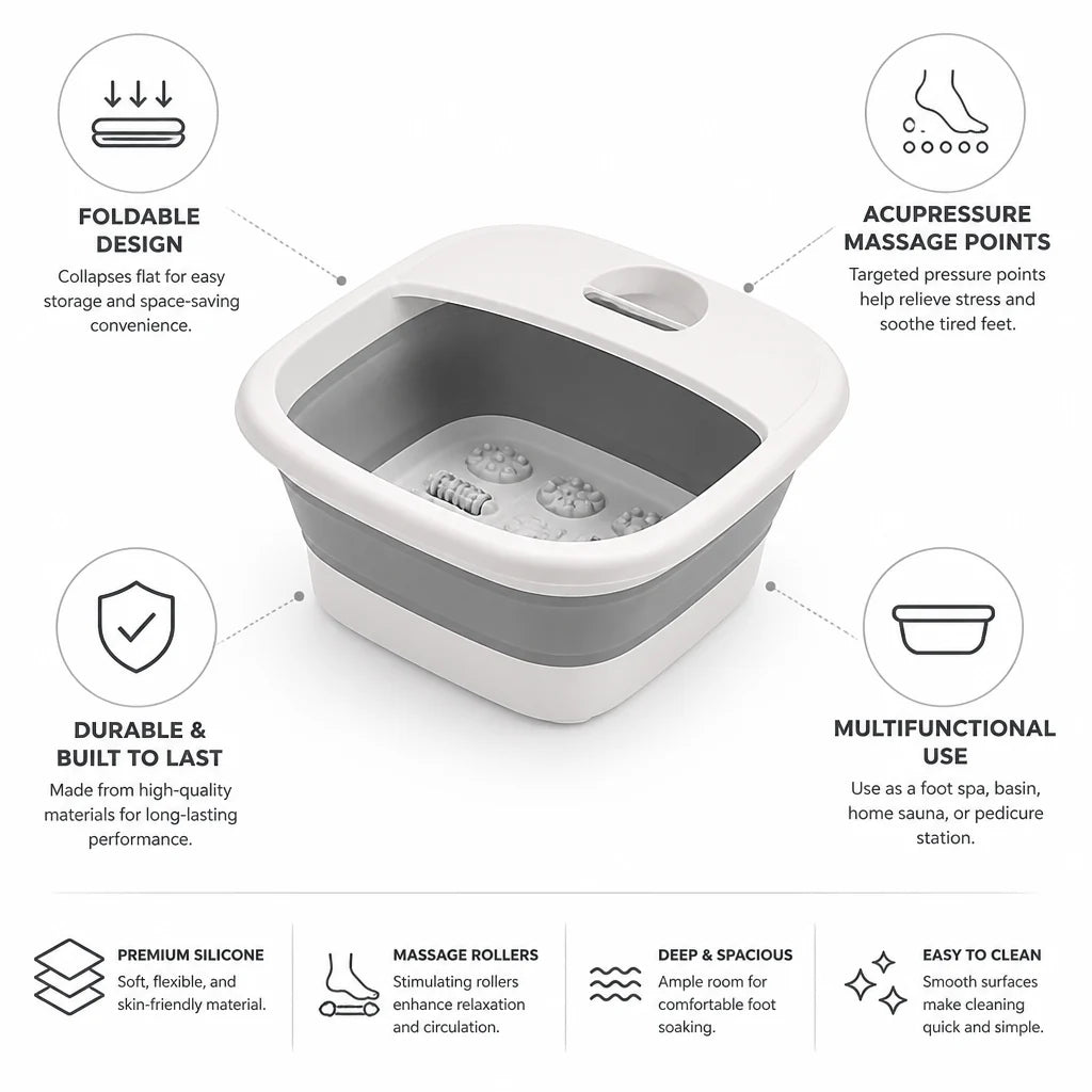 Foldable Silicone Foot Bath with Acupressure and Massage Rollers