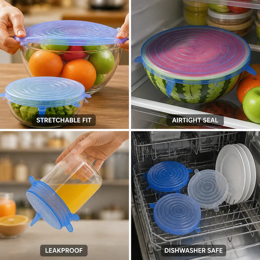 Airtight, Food-Grade Silicone Stretch Lids (Set of 6)