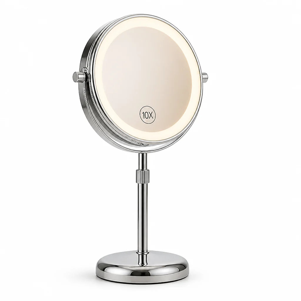 Rechargeable 10X Double-Sided LED Cosmetic Mirror (Telescopic Stand)