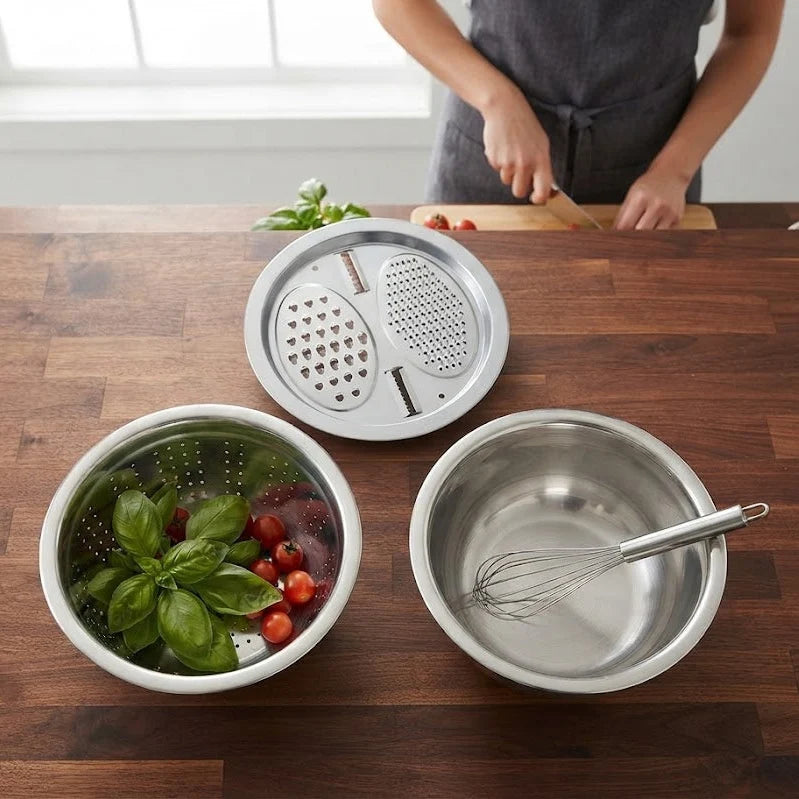 Vegetable Cutter Set with Grater, Sieve, and Mixing Bowl