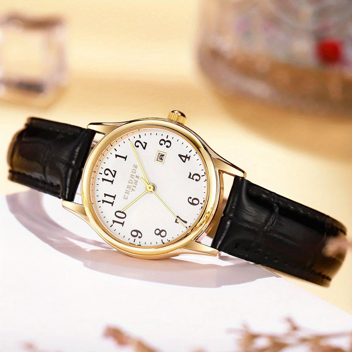 Women's Quartz Wristwatch, Square Dial, Faux Leather Strap