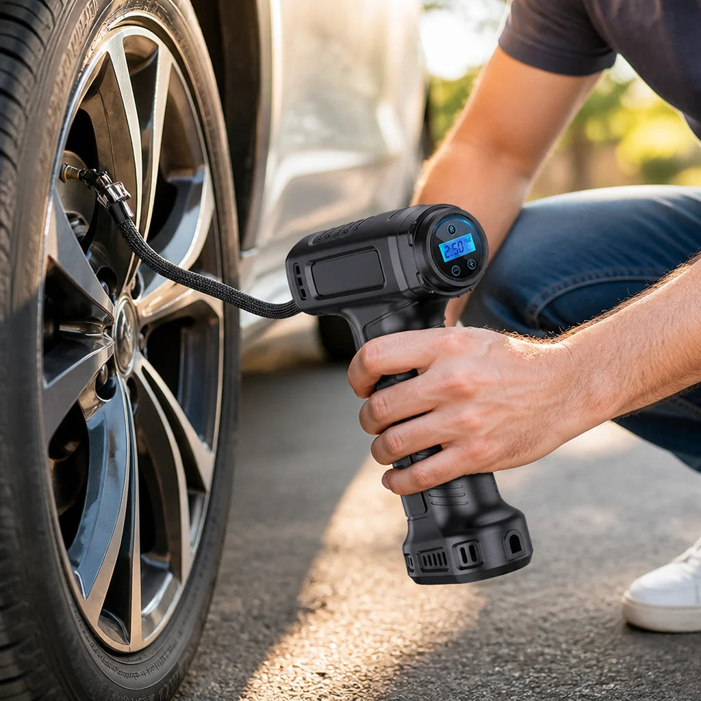 Cordless USB Rechargeable Tire Inflator (Digital Display & LED)