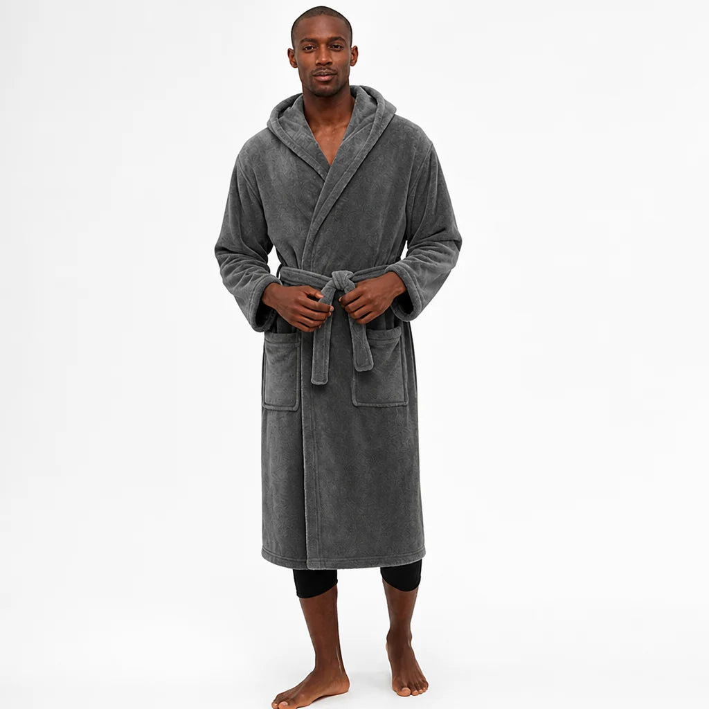 Men's Bathrobe with Hood, High Volume, and Quick-Drying Plush C3