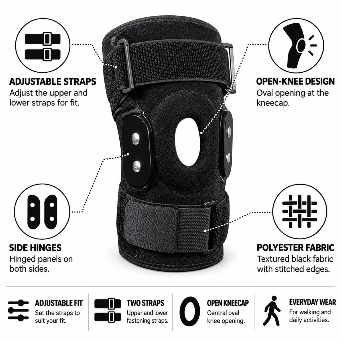 Knee Brace Hinged Stabilizer & Adjustable Patella Strap