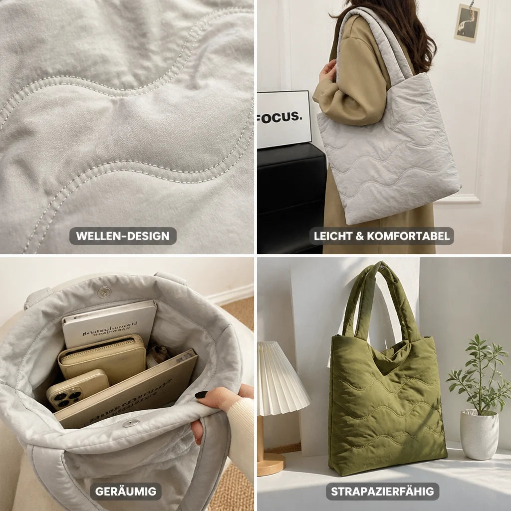 Shoulder bag with wave pattern and additional cotton padding