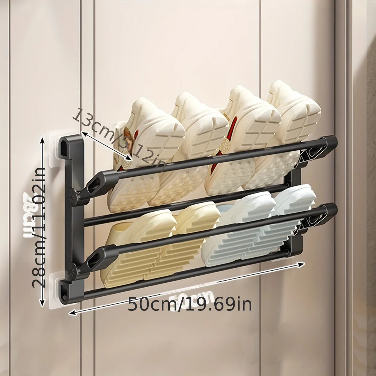 Wall-mounted shoe rack with drainage system