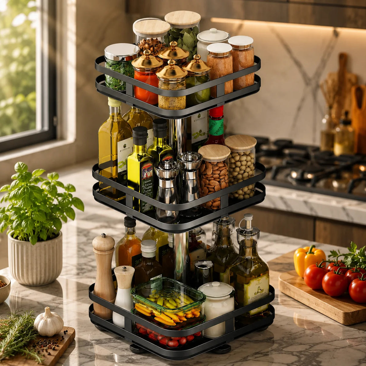 3-tier rotating metal spice rack
