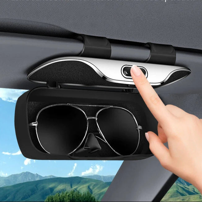 Car sunglasses case with sun visor clip