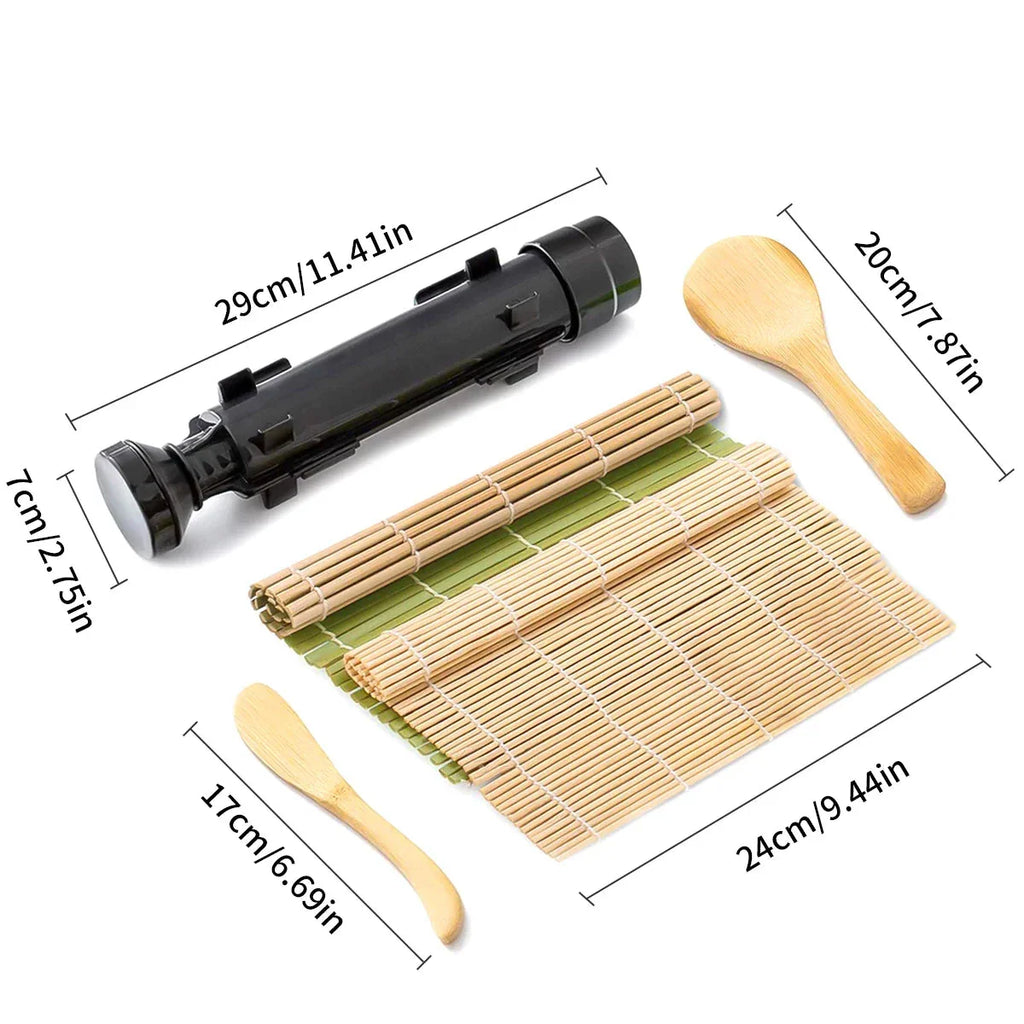 Sushi Maker Bazooka Rice Mold Kit & Bamboo Rolling Mat (7 piece)