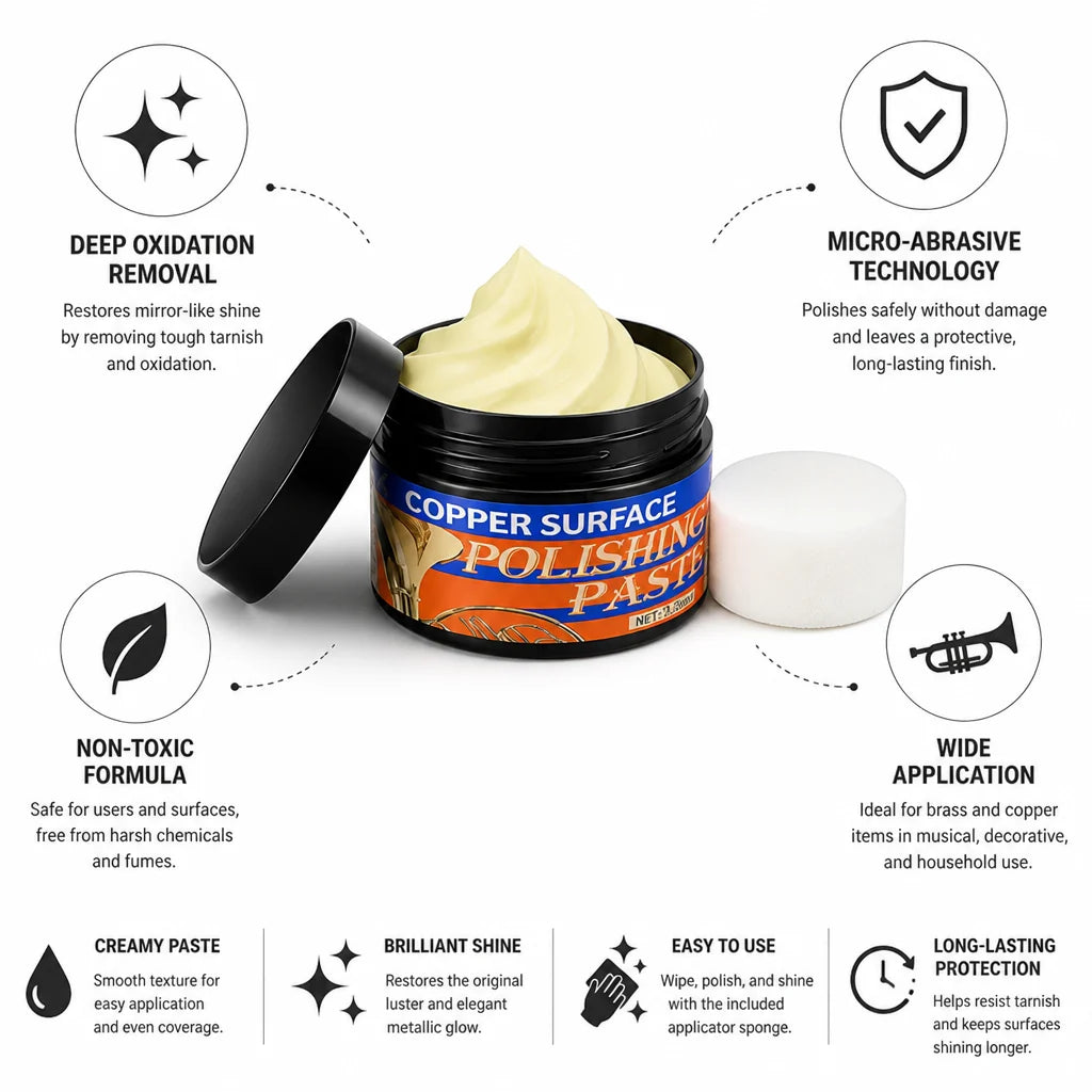 Professional Micro-Abrasive Non-Toxic Brass and Copper Polishing Paste (30 ml + Sponge)