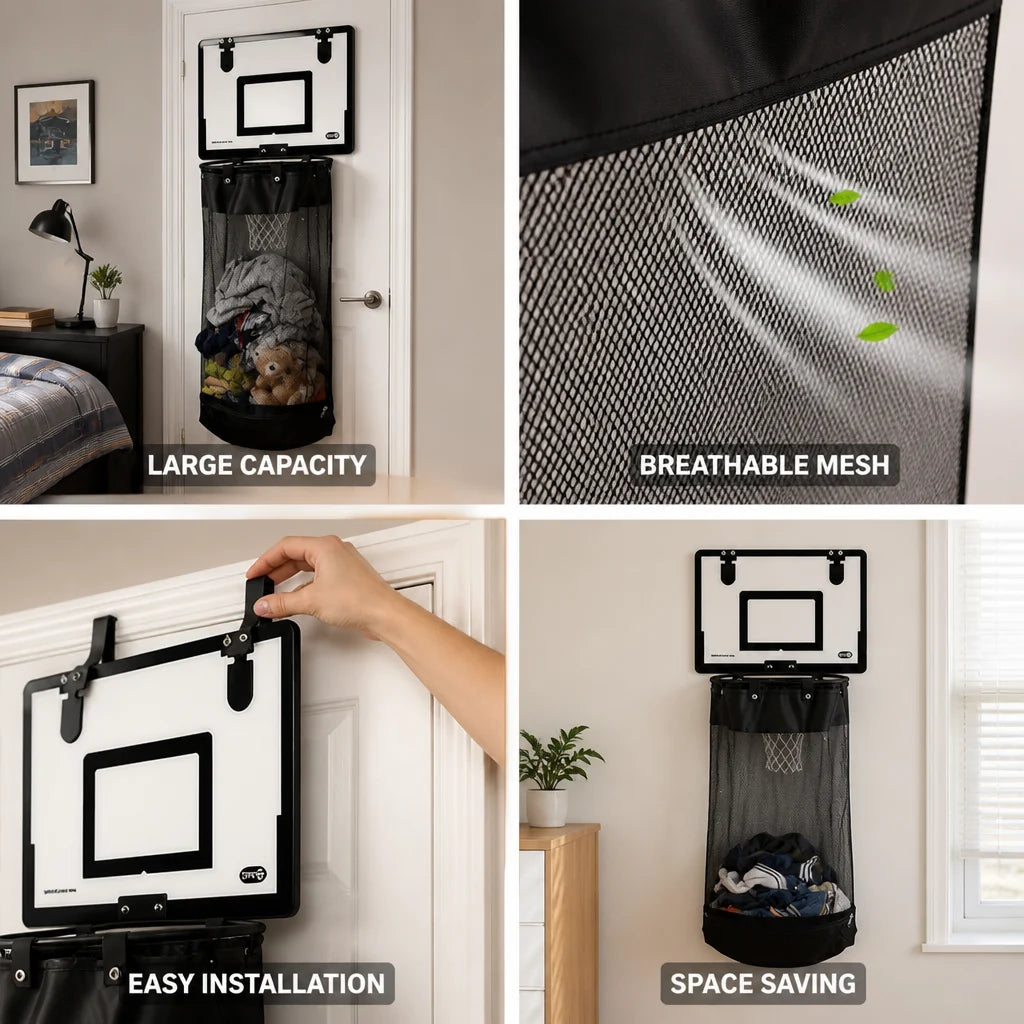 Playful Basketball Style Breathable Laundry Bag (Door/Wall Mount)