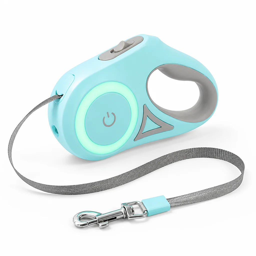 Built-in LED, One-Hand Brake & Lockable Retractable Dog Leash Strap