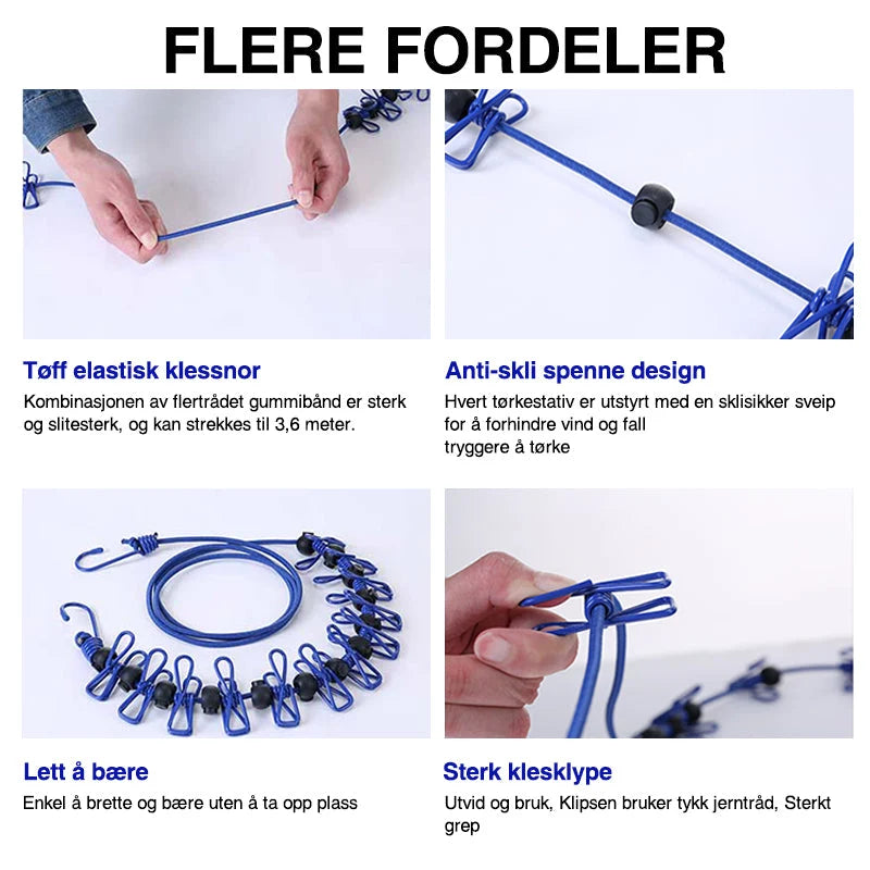 Elastic Clothesline with Clips