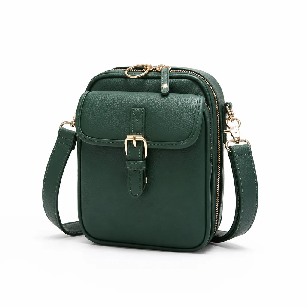 Compact Leather Crossbody Bag with Anti-Theft Protection