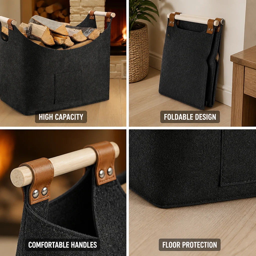 Firewood Basket Foldable Felt Wood Carrier