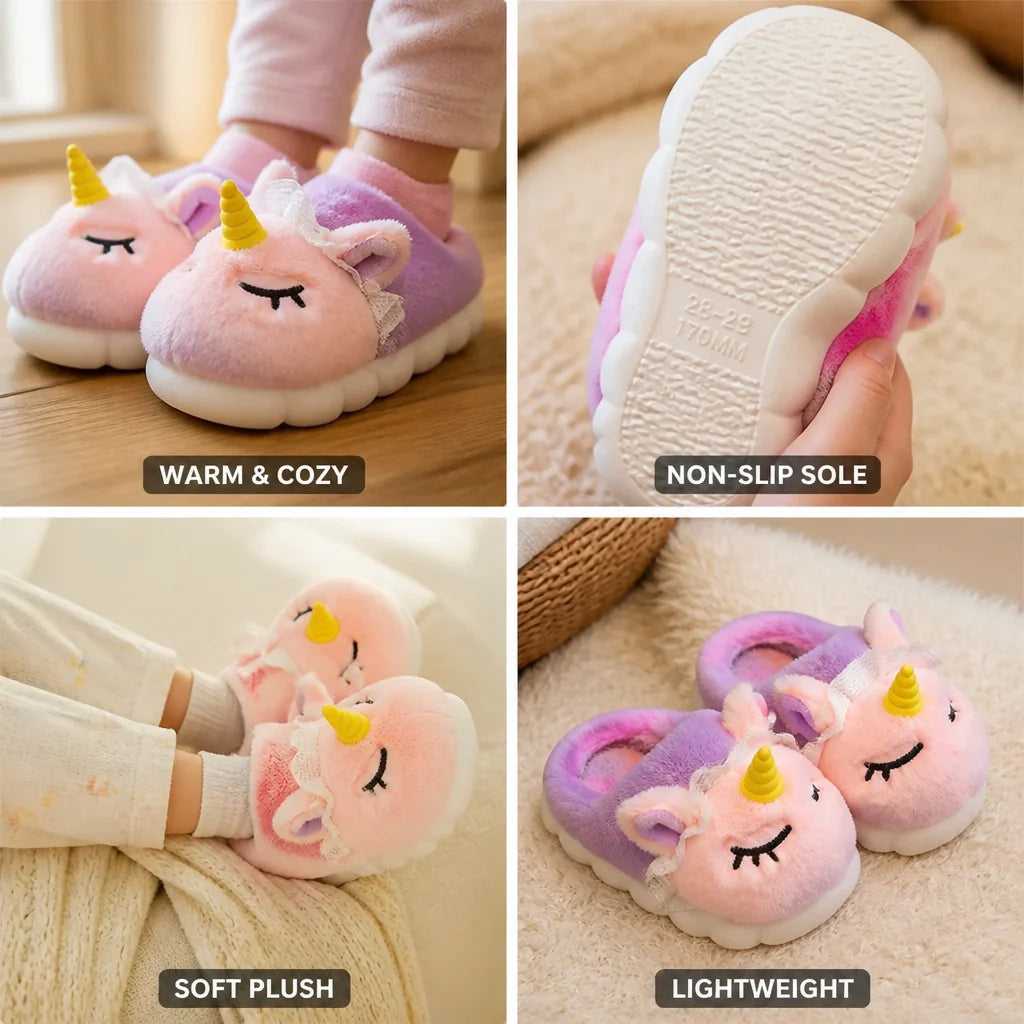 Soft Plush Unicorn Slippers with Non-Slip Sole (Children)