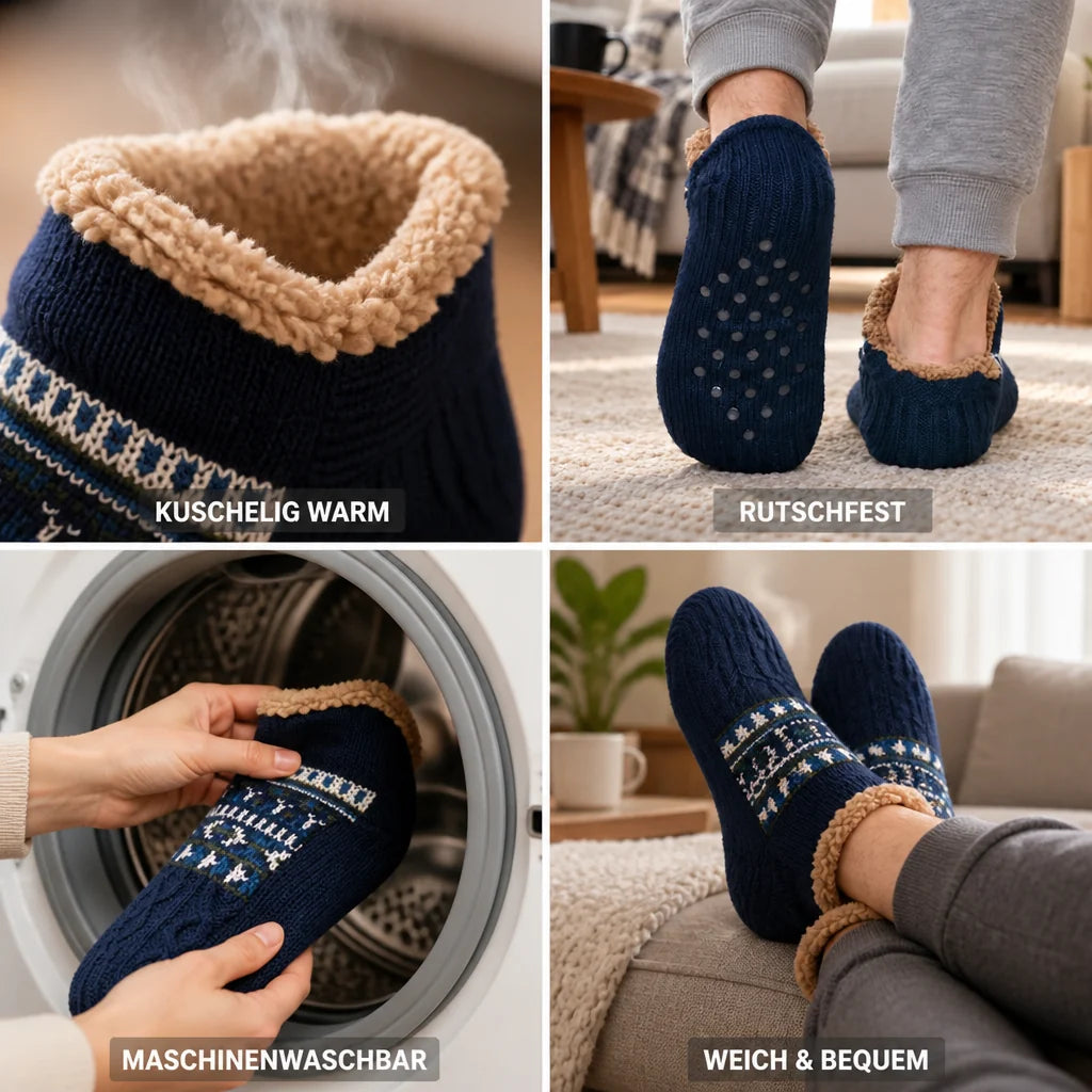 House Socks with Sherpa Lining and Non-Slip (Machine Washable)