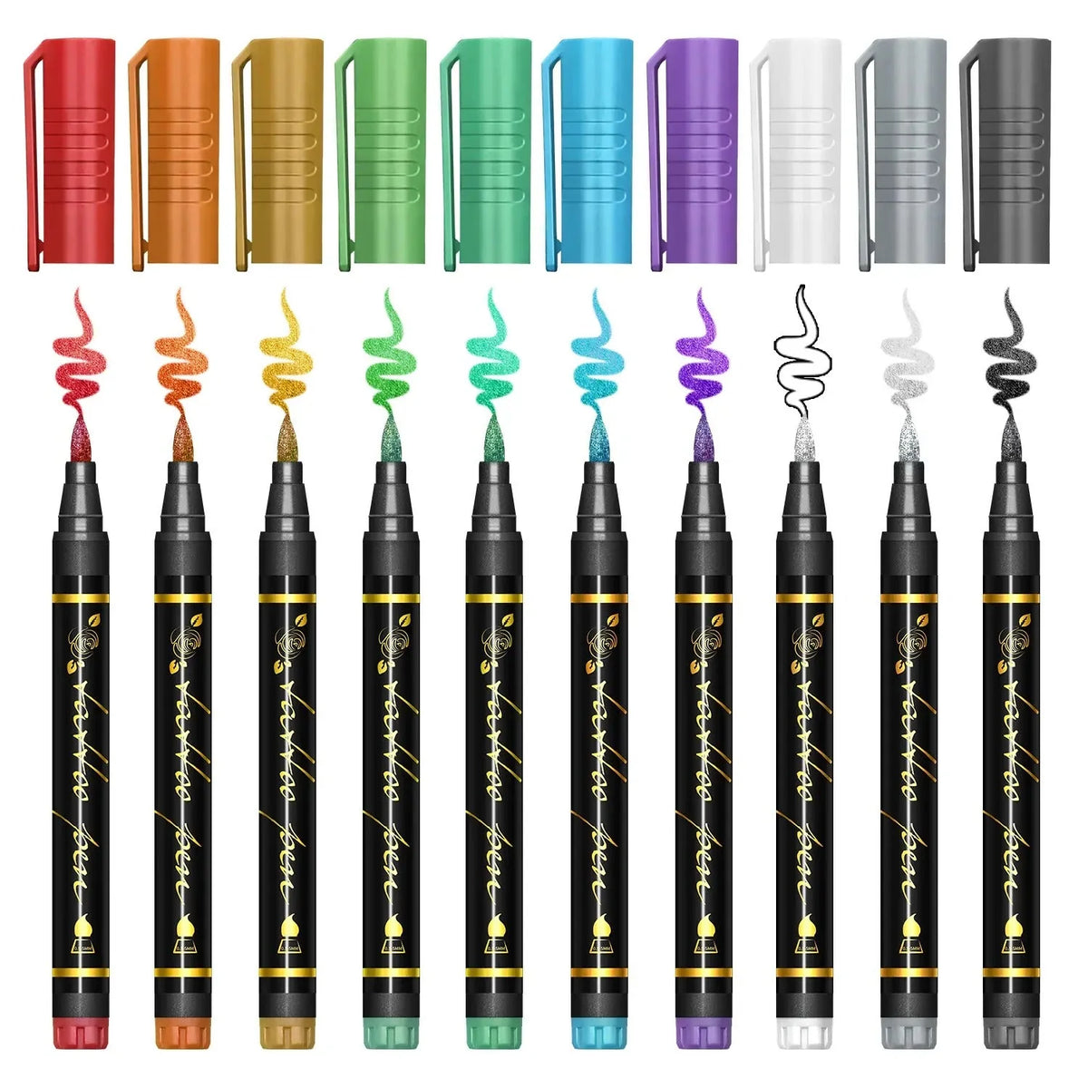 Temporary Tattoo Markers – 10 Colors Brush Tip