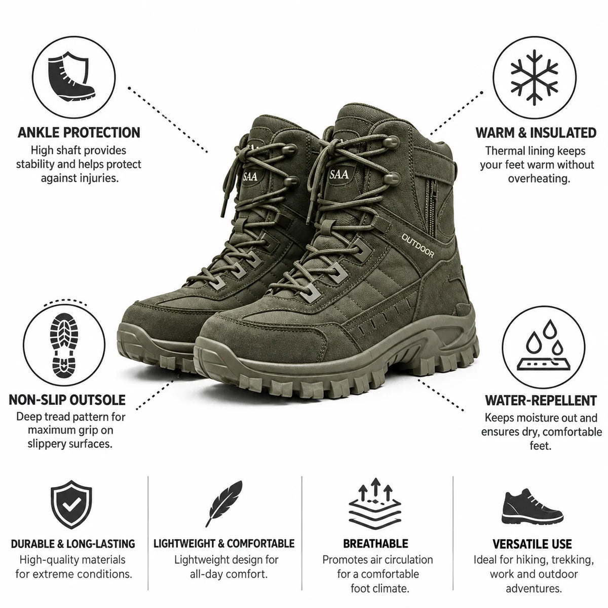 Men's Winter Boots Slip-Resistant Sole & Insulated Lining
