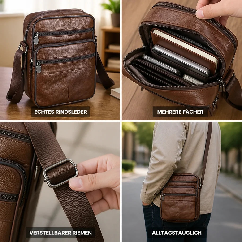 Genuine Cowhide Leather Shoulder Bag (Multiple Compartments)