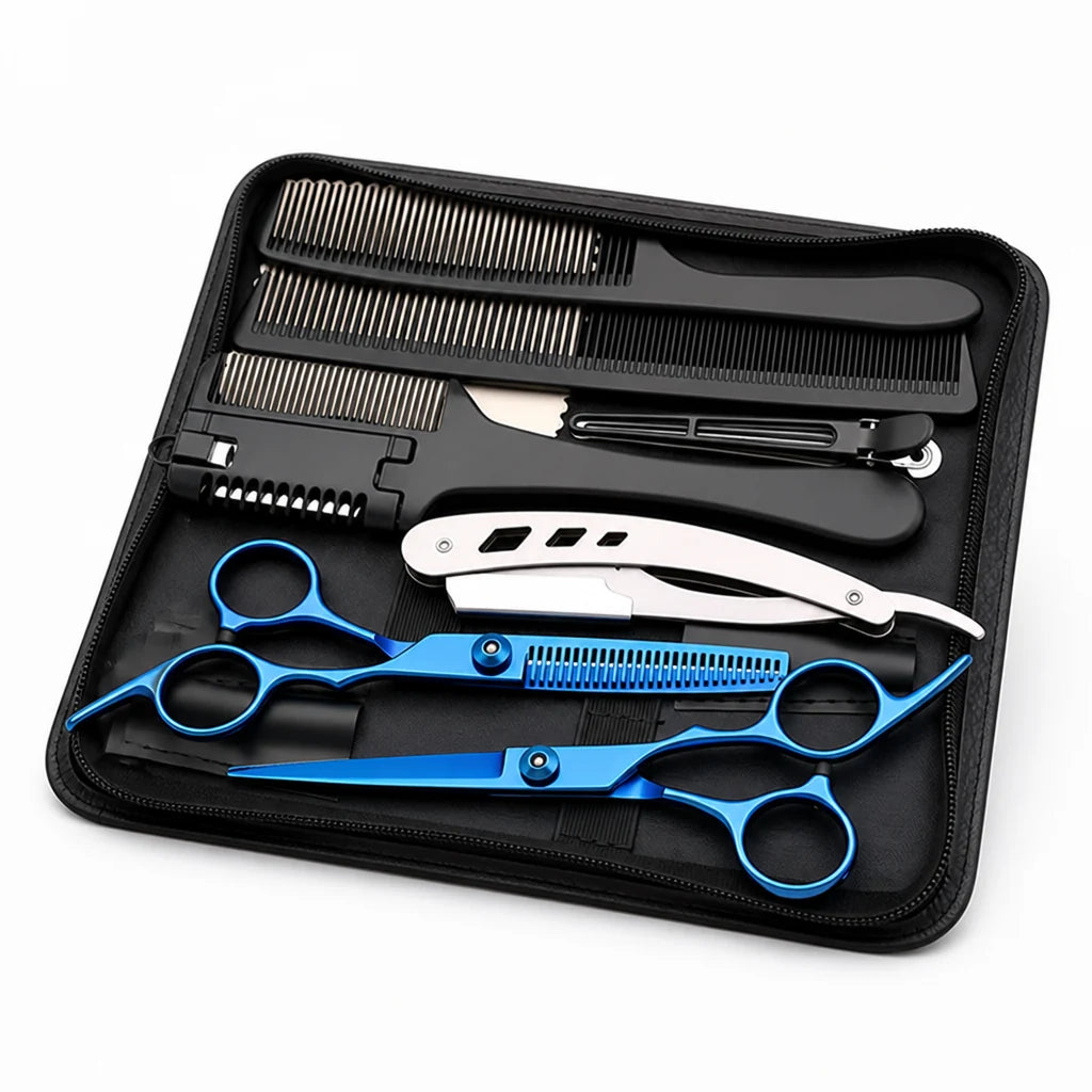 Stainless Steel Hair Cutting Set for Thinning and Cutting (Razor Comb & Case)