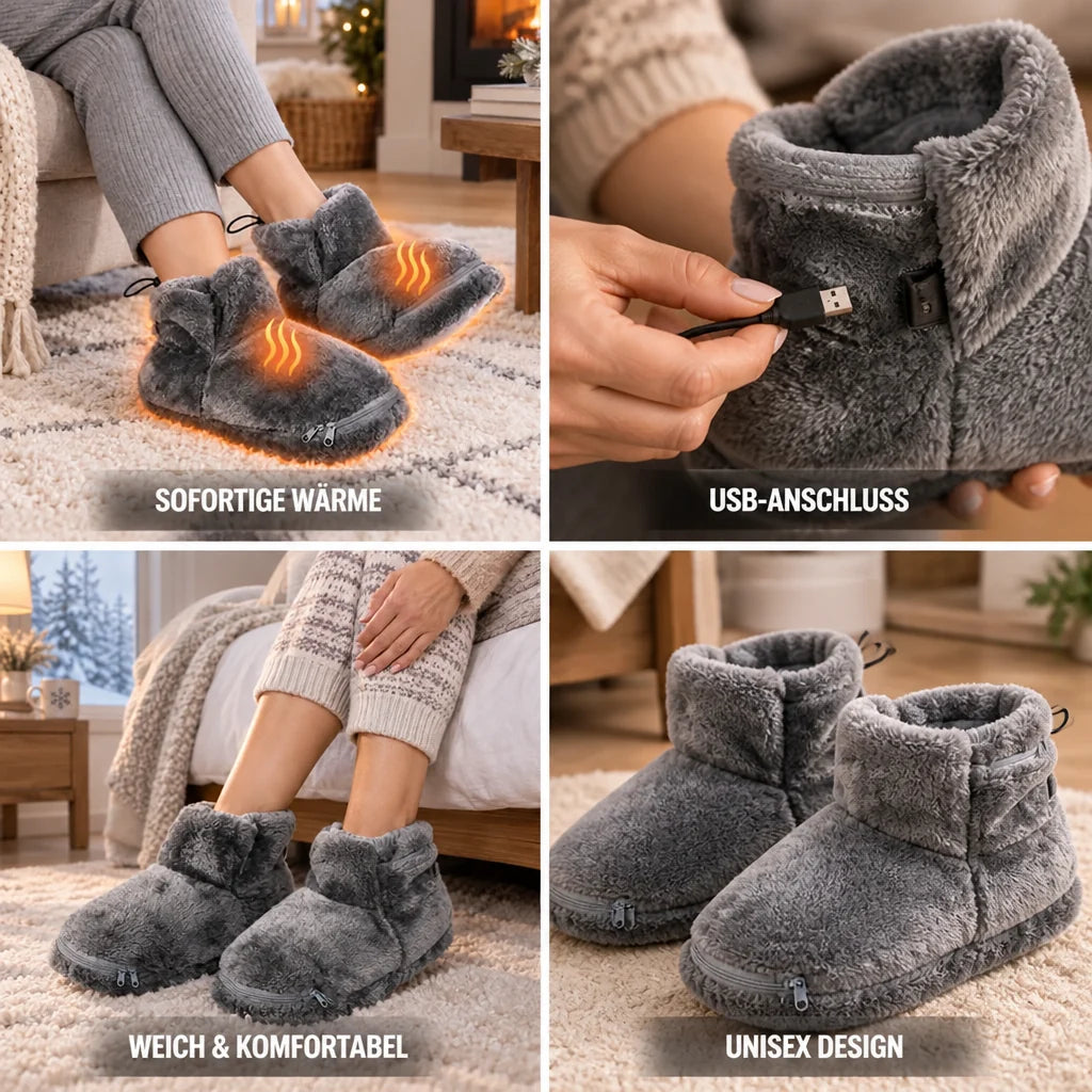 USB-operated, plush-lined heated slippers (5 heat settings)