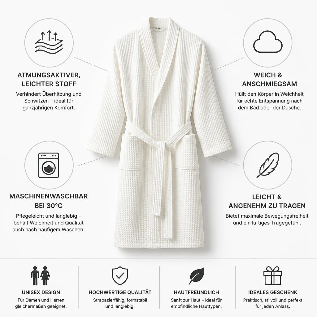 Breathable, lightweight, machine-washable bathrobe (unisex)